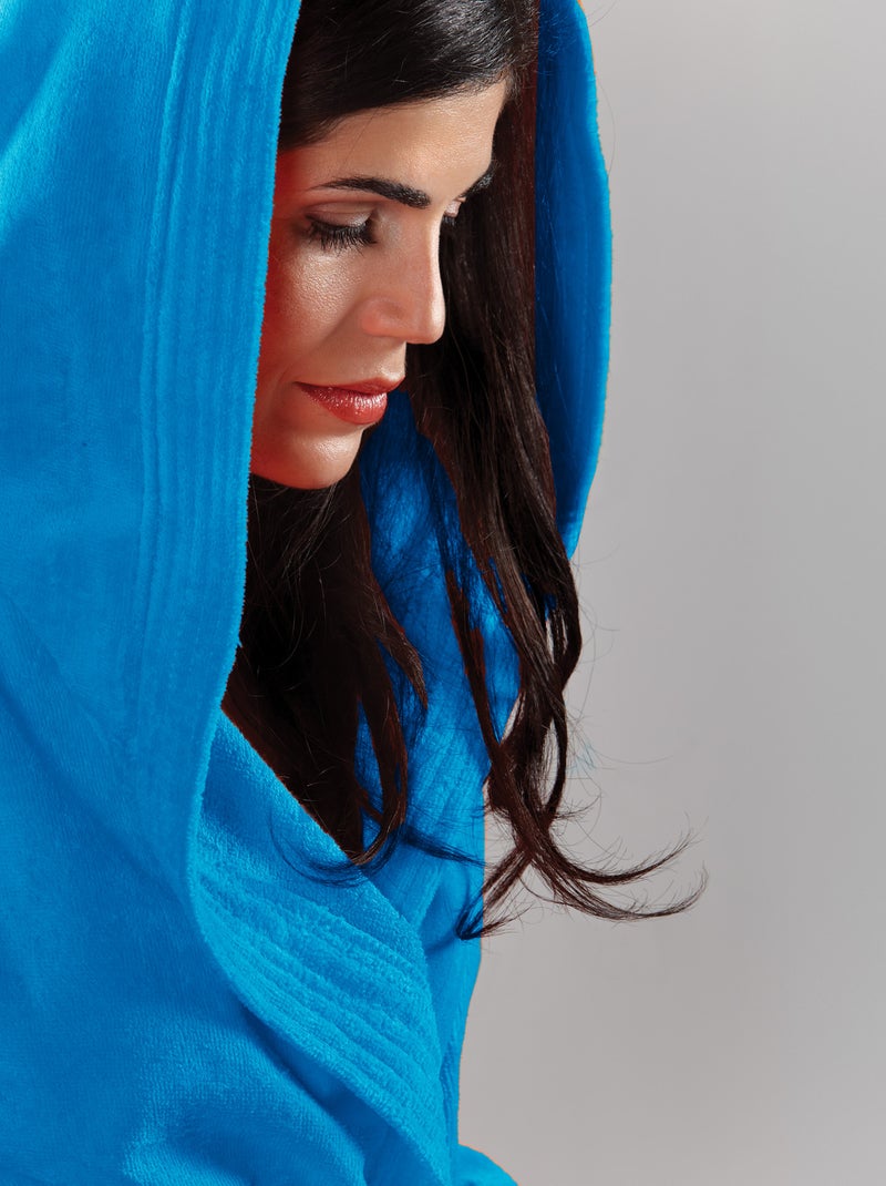 Peignoir adulte à capuche COOL en velours Bleu turquoise - Kiabi