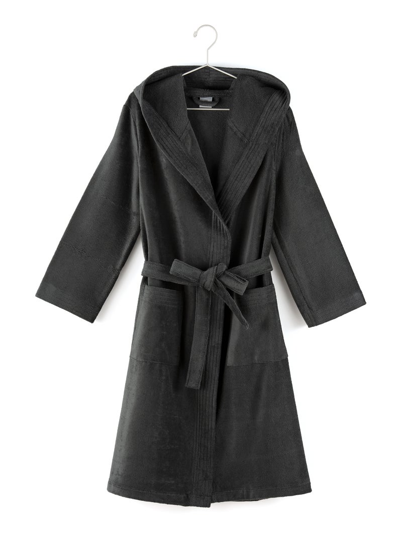 Peignoir adulte à capuche COOL en velours gris anthracite - Kiabi