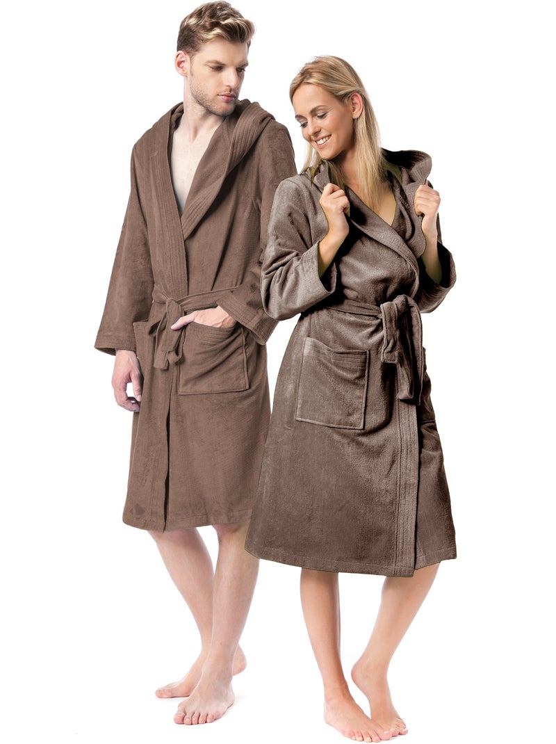 Peignoir adulte à capuche COOL en velours Gris taupe - Kiabi