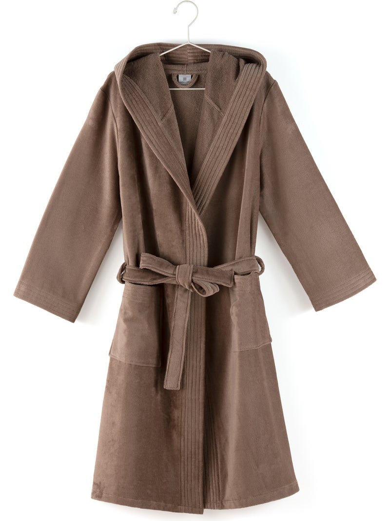 Peignoir adulte à capuche COOL en velours Gris taupe - Kiabi