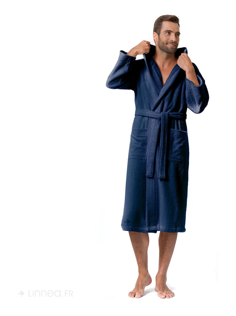 Peignoir adulte à capuche PURE Capuche Courte Bleu marine - Kiabi