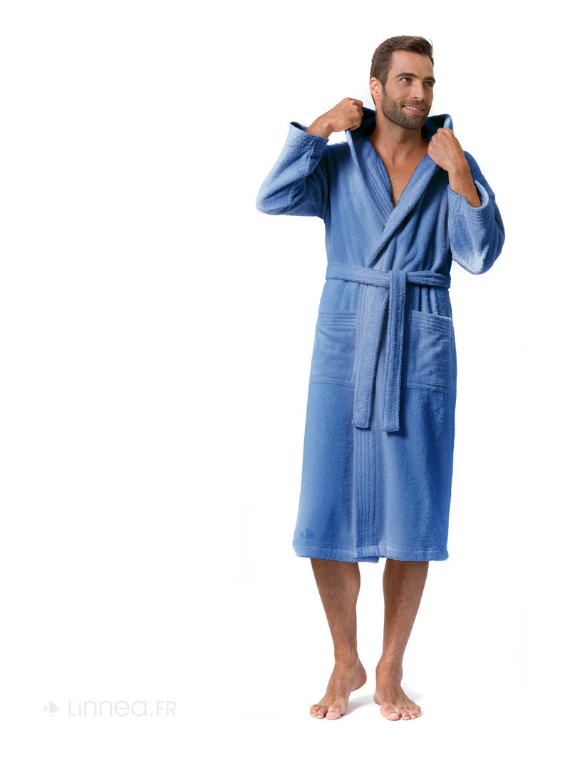 Peignoir adulte à capuche PURE Capuche Standard Bleu outremer - Kiabi