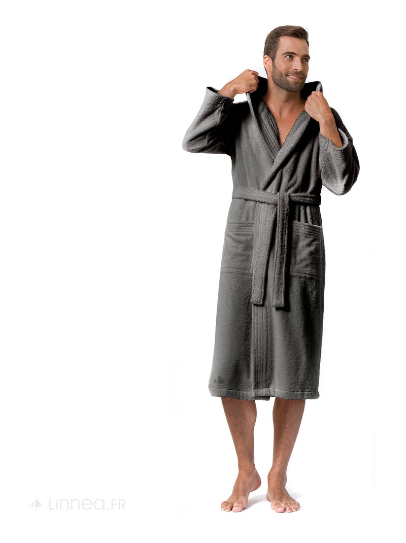 Peignoir adulte à capuche PURE Capuche Standard gris anthracite - Kiabi