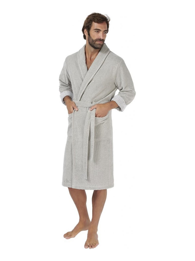 Peignoir adulte col châle EFFICIENCE PURE Col châle Gris perle - Kiabi