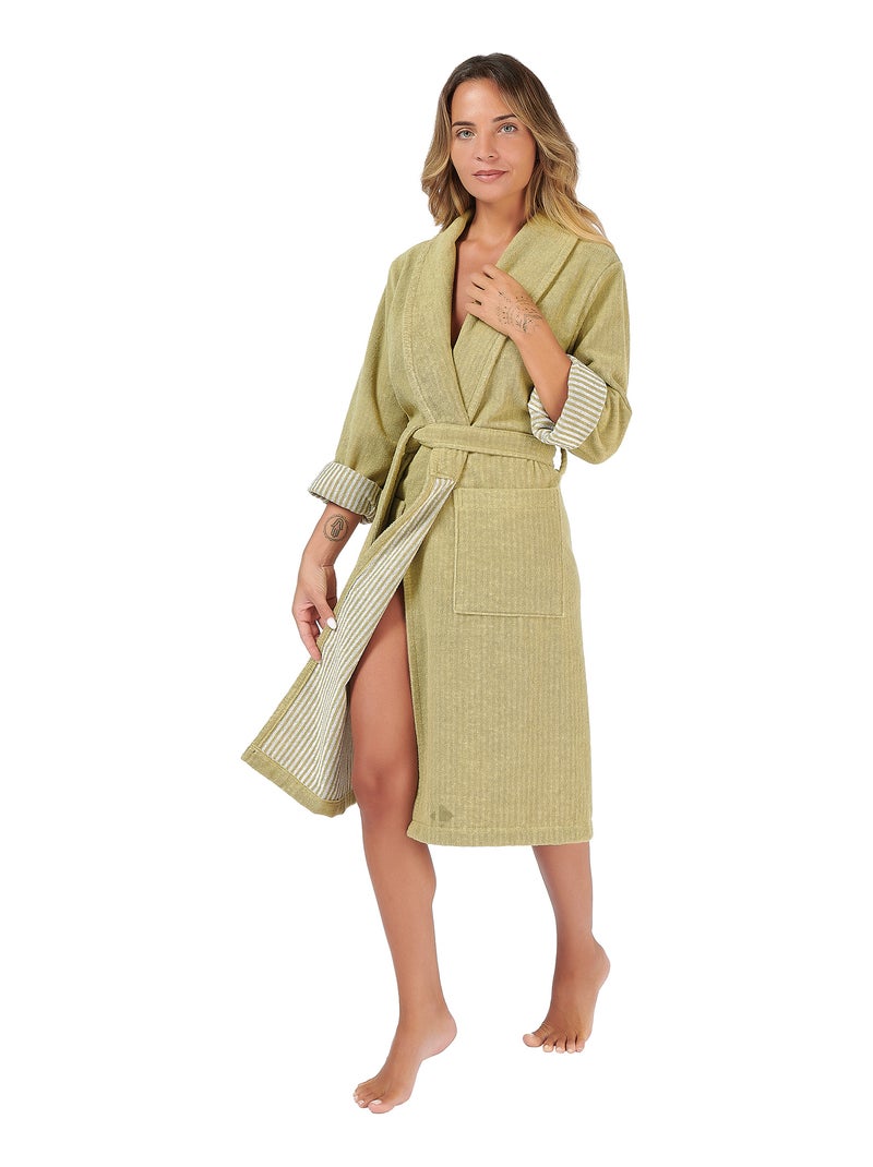 Peignoir adulte col châle EFFICIENCE PURE Col châle Vert olive - Kiabi