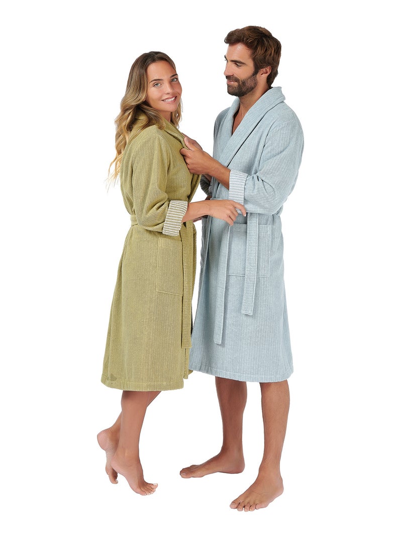 Peignoir adulte col châle EFFICIENCE PURE Col châle Vert olive - Kiabi