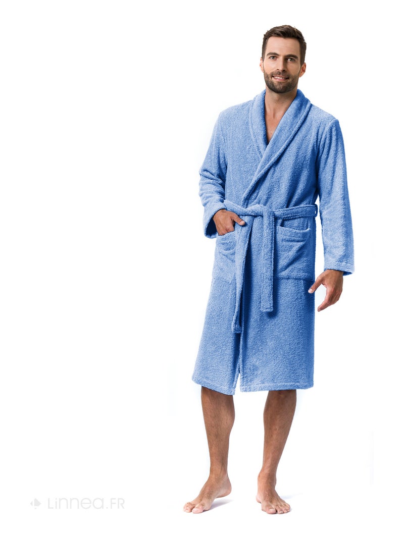 Peignoir adulte col châle PURE Col châle Bleu outremer - Kiabi