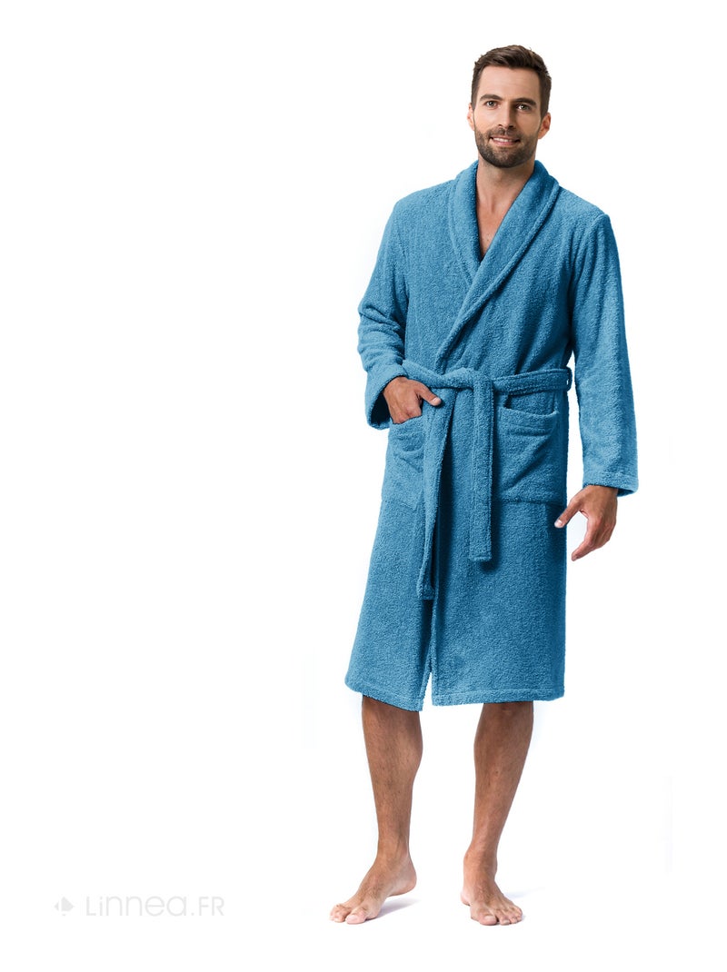 Peignoir adulte col châle PURE Col châle Bleu turquoise - Kiabi