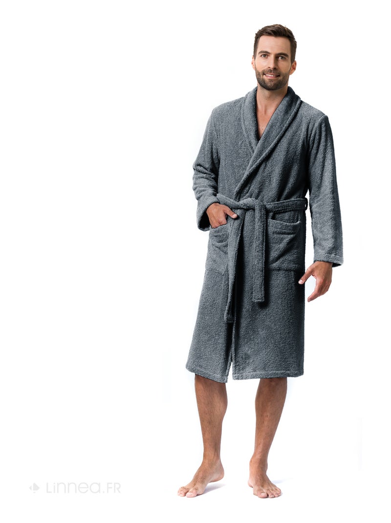 Peignoir adulte col châle PURE Col châle Gris foncé - Kiabi