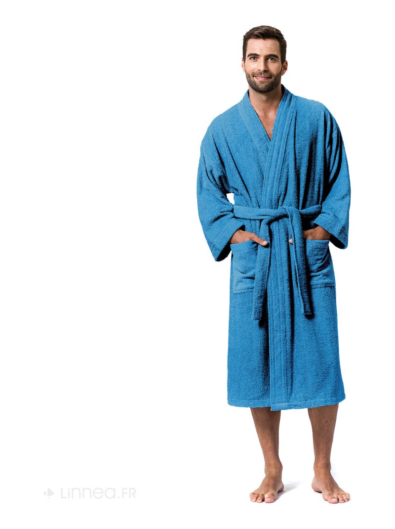 Peignoir adulte col kimono PURE Col kimono Bleu turquoise - Kiabi