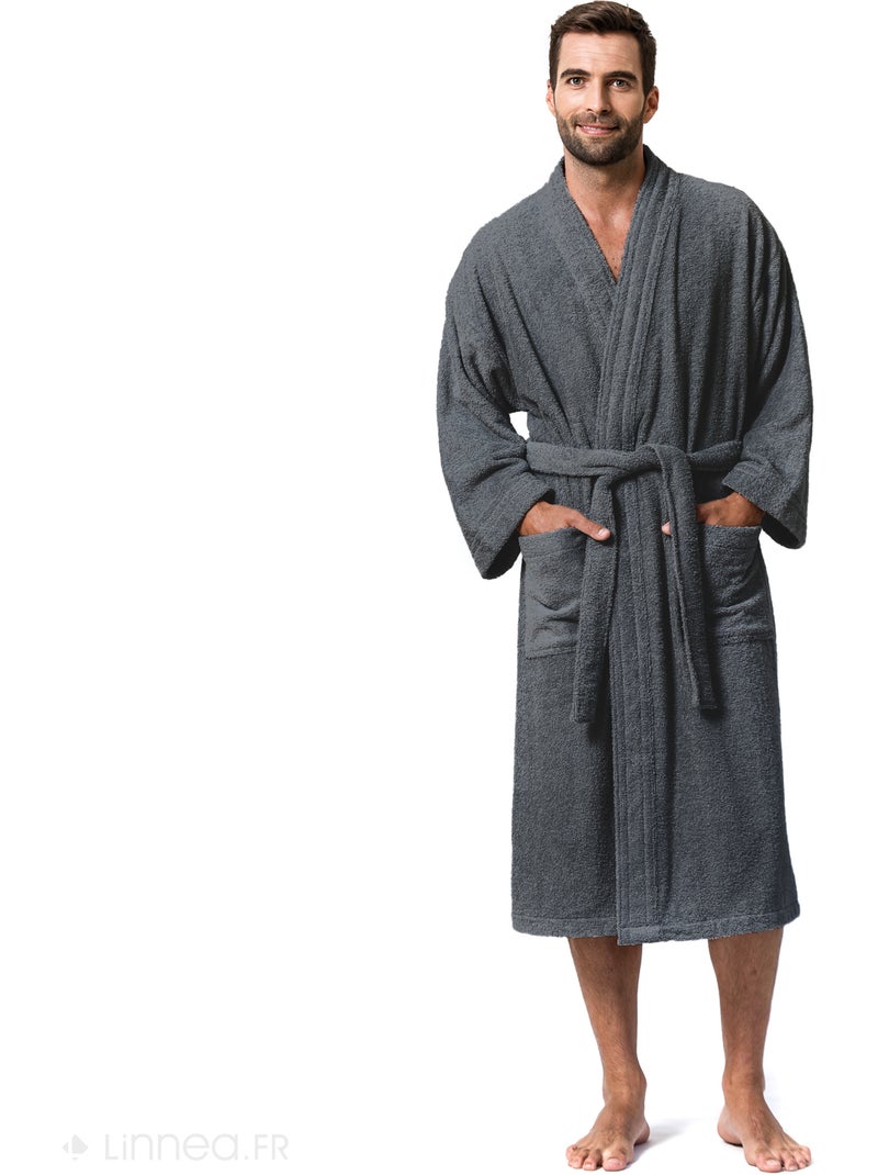 Peignoir adulte col kimono PURE Col kimono gris anthracite - Kiabi