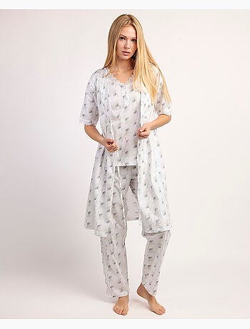 Peignoir blanc et gris à manches courtes pour femme ADMAS CLASSIC