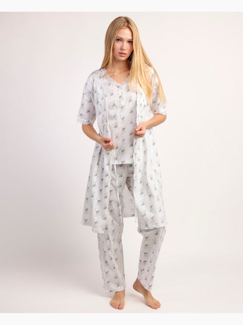 Peignoir blanc et gris à manches courtes pour femme ADMAS CLASSIC - Kiabi Peignoir blanc et gris à manches courtes pour femme ADMAS CLASSIC - Kiabi