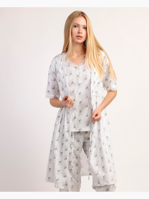 Peignoir blanc et gris à manches courtes pour femme ADMAS CLASSIC - Kiabi Peignoir blanc et gris à manches courtes pour femme ADMAS CLASSIC - Kiabi