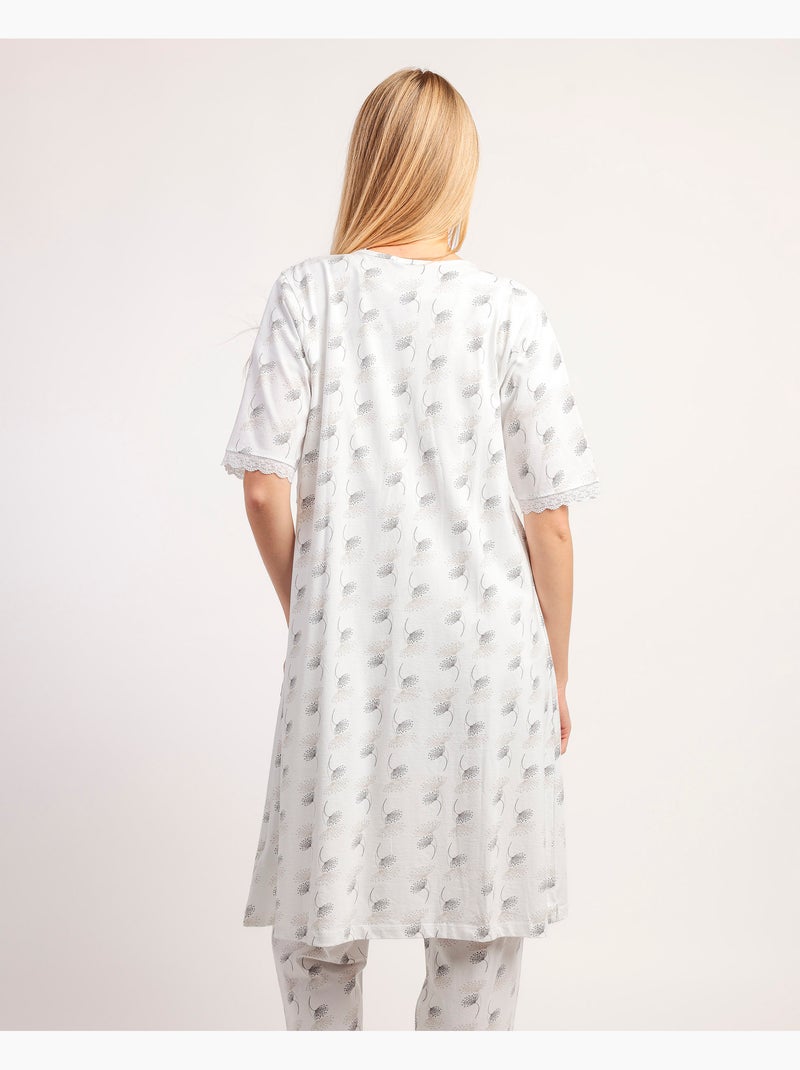 Peignoir blanc et gris à manches courtes pour femme ADMAS CLASSIC Blanc - Kiabi