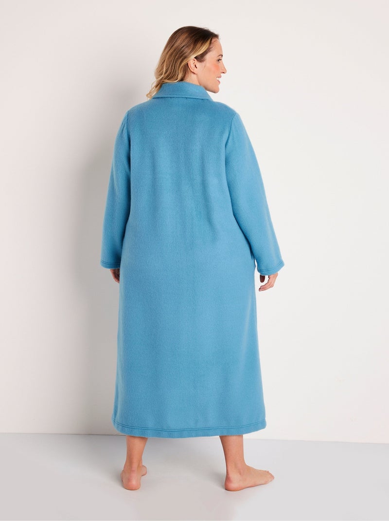 Peignoir boutonné long molleton brodé col châle - afibel Bleu canard - Kiabi