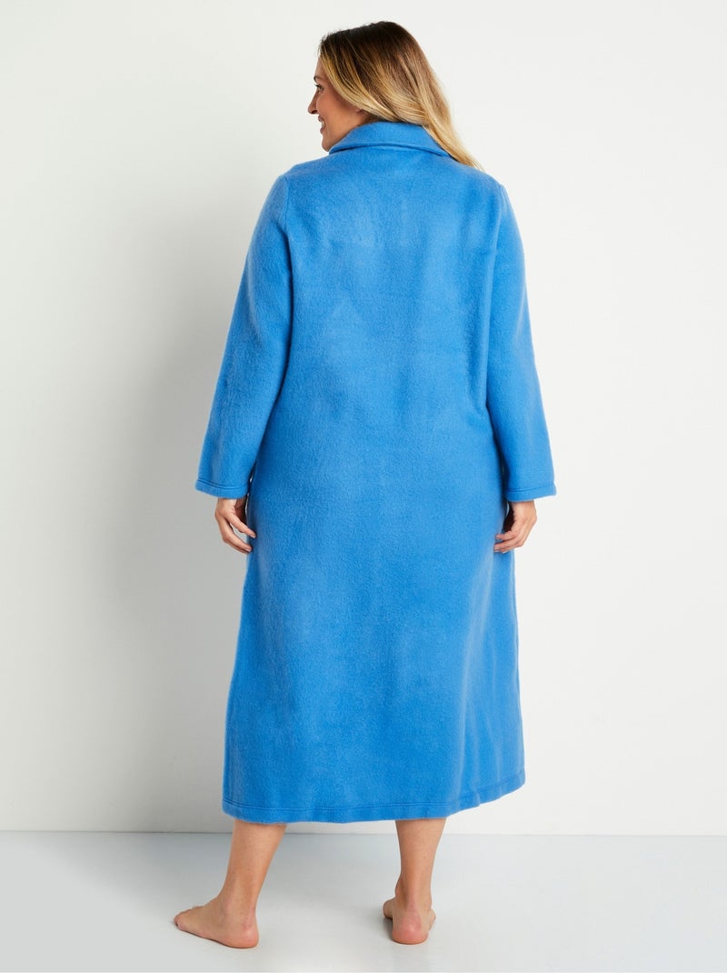 Peignoir boutonné long molleton brodé col châle - afibel Bleu - Kiabi