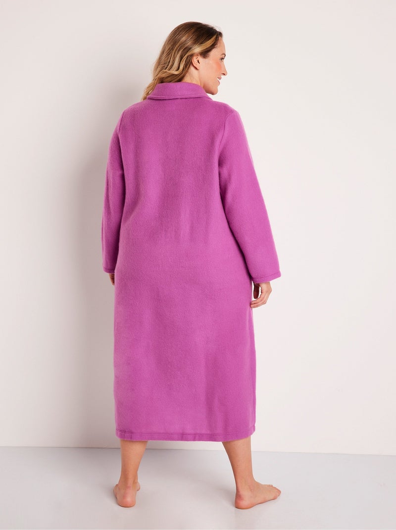Peignoir boutonné long molleton brodé col châle - afibel Violet - Kiabi