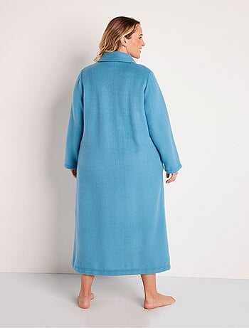 Peignoir boutonné long molleton brodé col châle