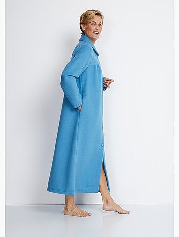 Peignoir boutonné long molleton brodé col châle
