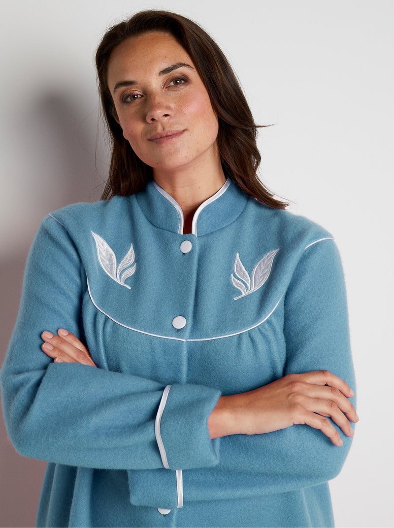 Peignoir boutonné molleton Bleu canard - Kiabi