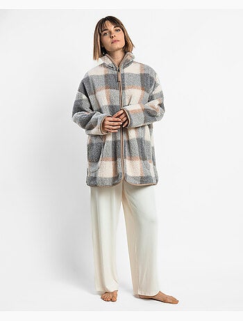 Peignoir chaud à manches longues en sherpa à carreaux pour femme ADMAS Dolce Home