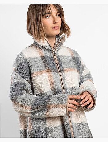 Peignoir chaud à manches longues en sherpa à carreaux pour femme ADMAS Dolce Home