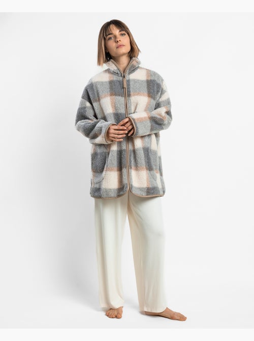 Peignoir chaud à manches longues en sherpa à carreaux pour femme ADMAS Dolce Home - Kiabi Peignoir chaud à manches longues en sherpa à carreaux pour femme ADMAS Dolce Home - Kiabi