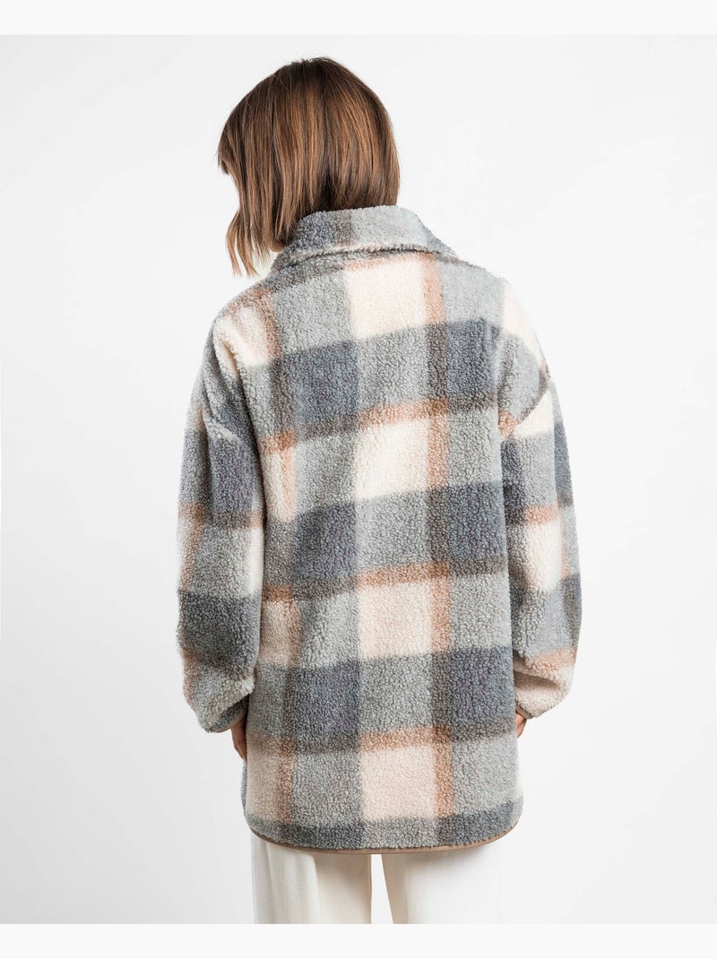 Peignoir chaud à manches longues en sherpa à carreaux pour femme ADMAS Dolce Home Ecru - Kiabi