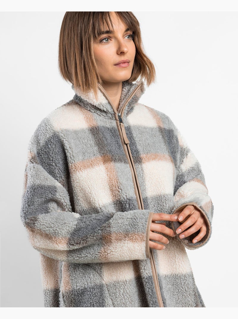 Peignoir chaud à manches longues en sherpa à carreaux pour femme ADMAS Dolce Home Ecru - Kiabi