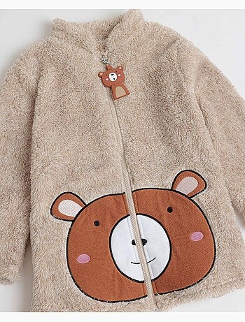 Peignoir chaud à manches longues et fermeture éclair pour filles, motif ours, ADMAS