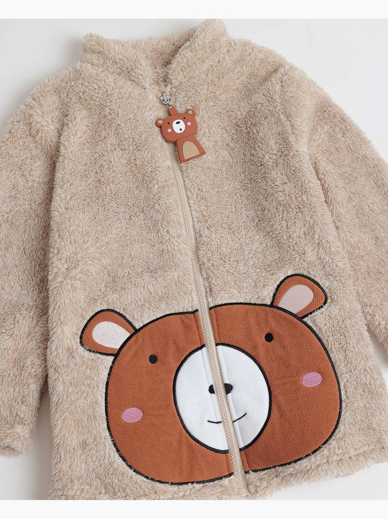 Peignoir chaud à manches longues et fermeture éclair pour filles, motif ours, ADMAS Beige - Kiabi