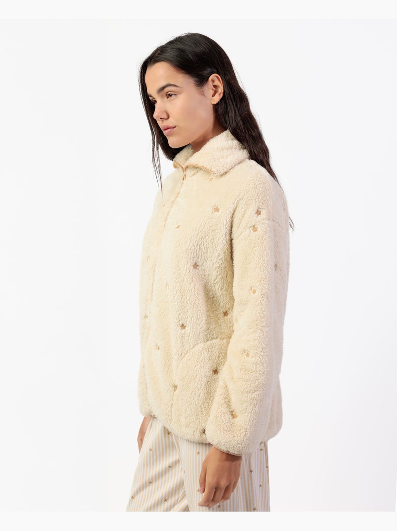 Peignoir chaud à manches longues pour femme ADMAS CLASSIC, motif rayures et étoiles Beige - Kiabi