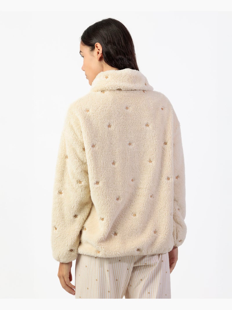 Peignoir chaud à manches longues pour femme ADMAS CLASSIC, motif rayures et étoiles Beige - Kiabi