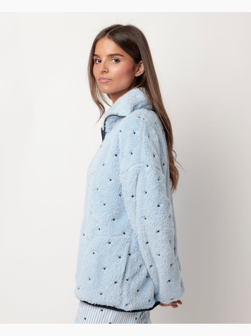 Peignoir chaud à manches longues pour femme ADMAS CLASSIC, motif rayures et étoiles Bleu - Kiabi