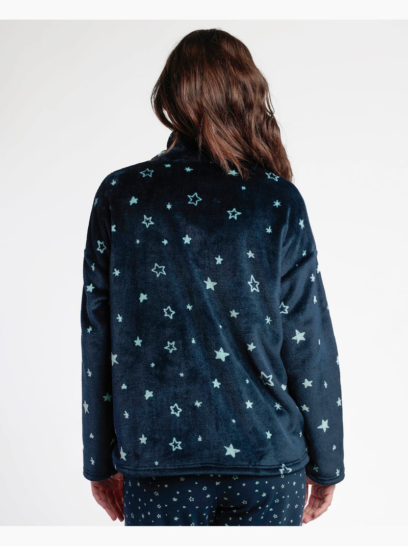 Peignoir chaud à manches longues pour femme, idéal en pyjama, RESTEZ À LA MAISON Bleu marine - Kiabi
