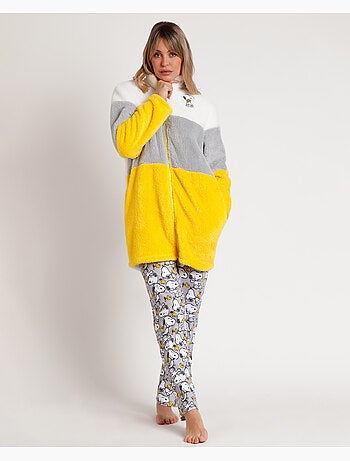 Peignoir chaud à manches longues pour femme PEANUTS avec rayures Snoopy amusantes