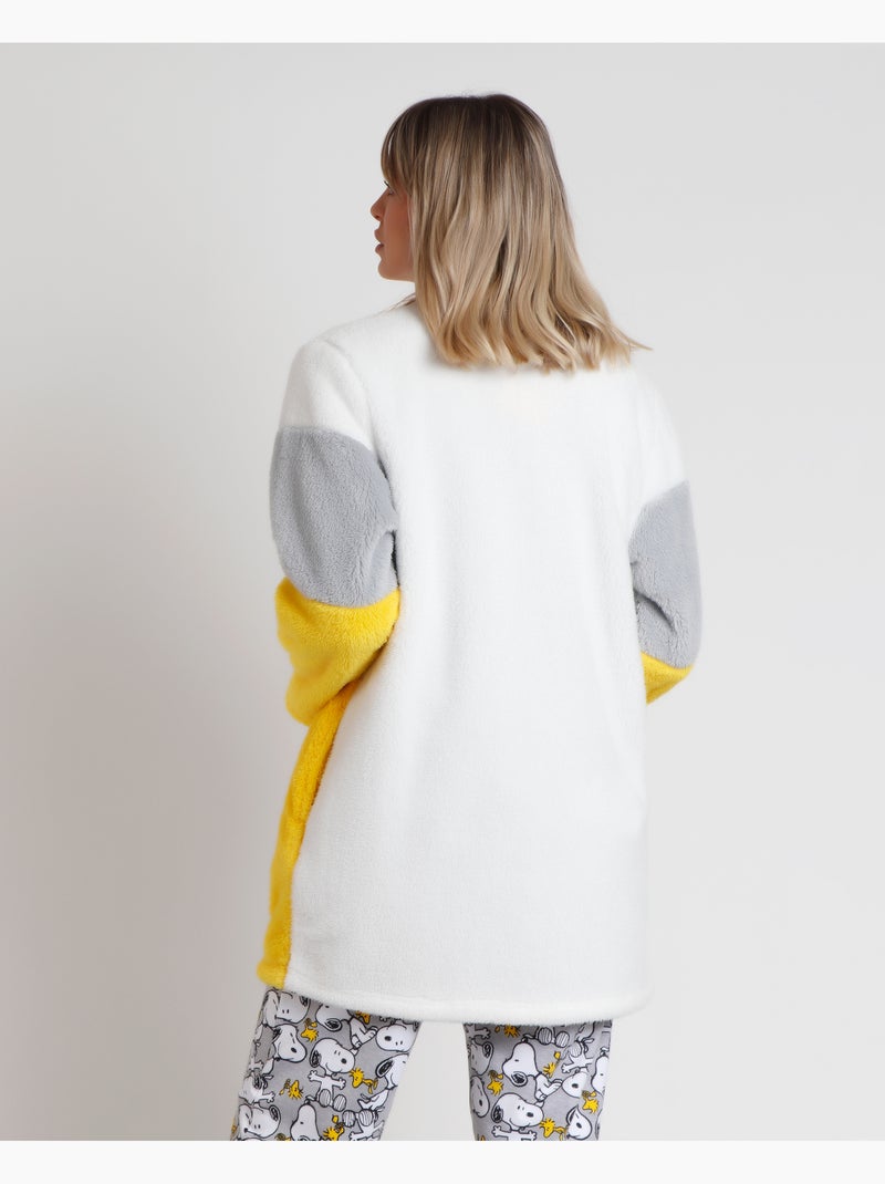 Peignoir chaud à manches longues pour femme PEANUTS avec rayures Snoopy amusantes Bleu Jaune - Kiabi