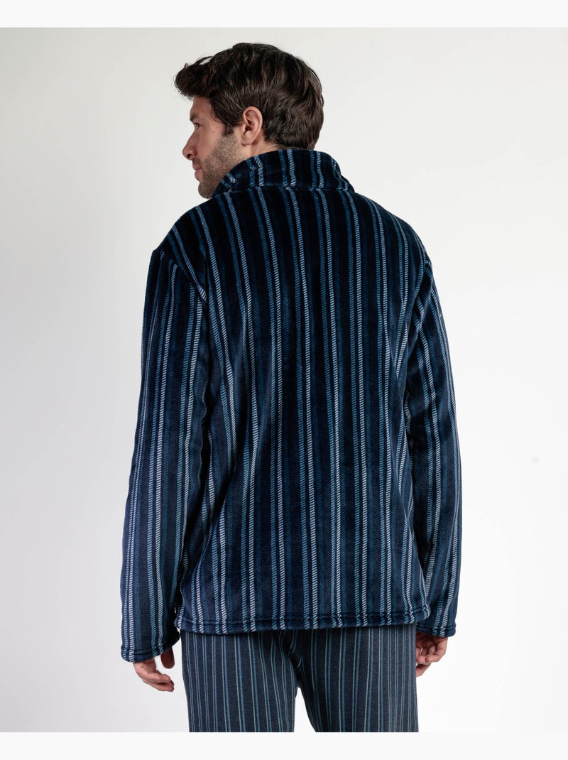 Peignoir chaud à manches longues pour homme STAY AT HOME Bleu marine - Kiabi