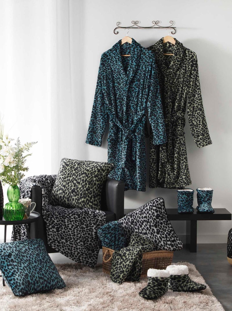 Peignoir Col Chale Collection Leopard Bleu - Kiabi