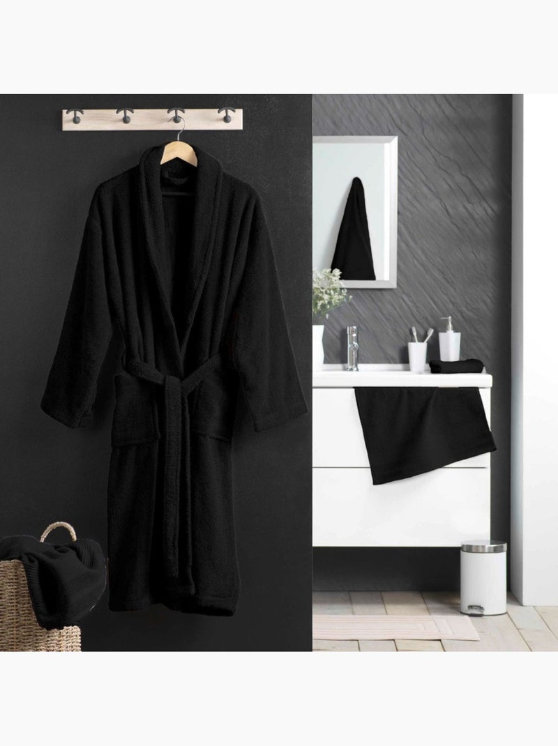 Peignoir col châle en éponge avec ceinture Noir - Kiabi
