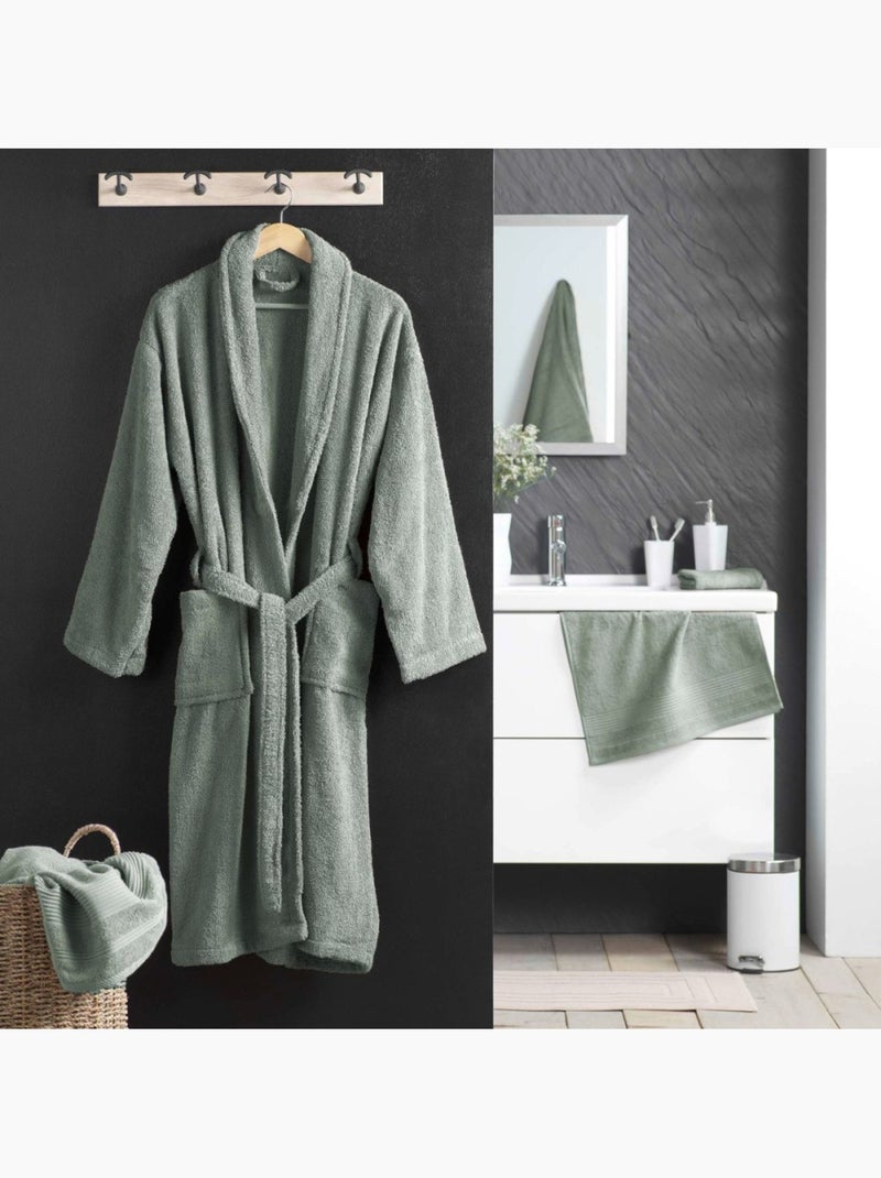 Peignoir col châle en éponge avec ceinture Vert - Kiabi