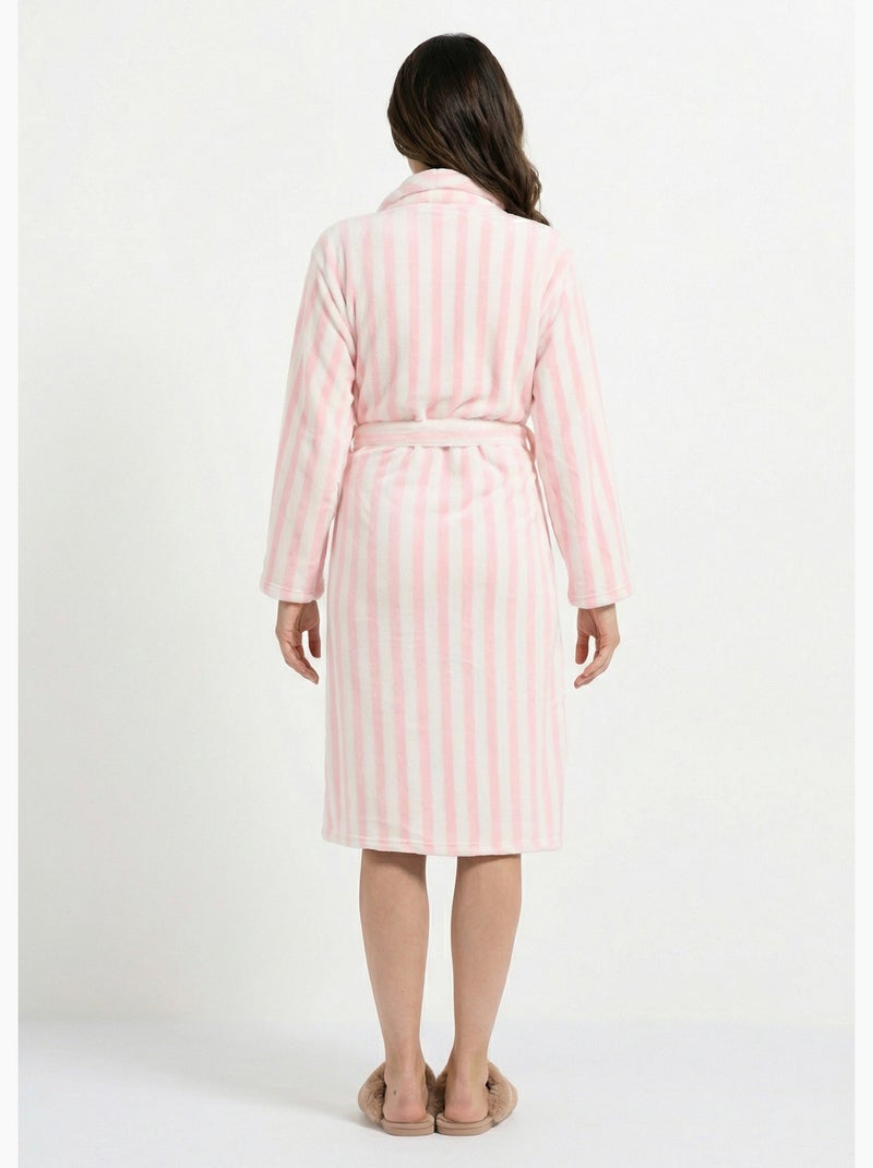 Peignoir col châle en polaire rayé - AFIBEL Rose - Kiabi
