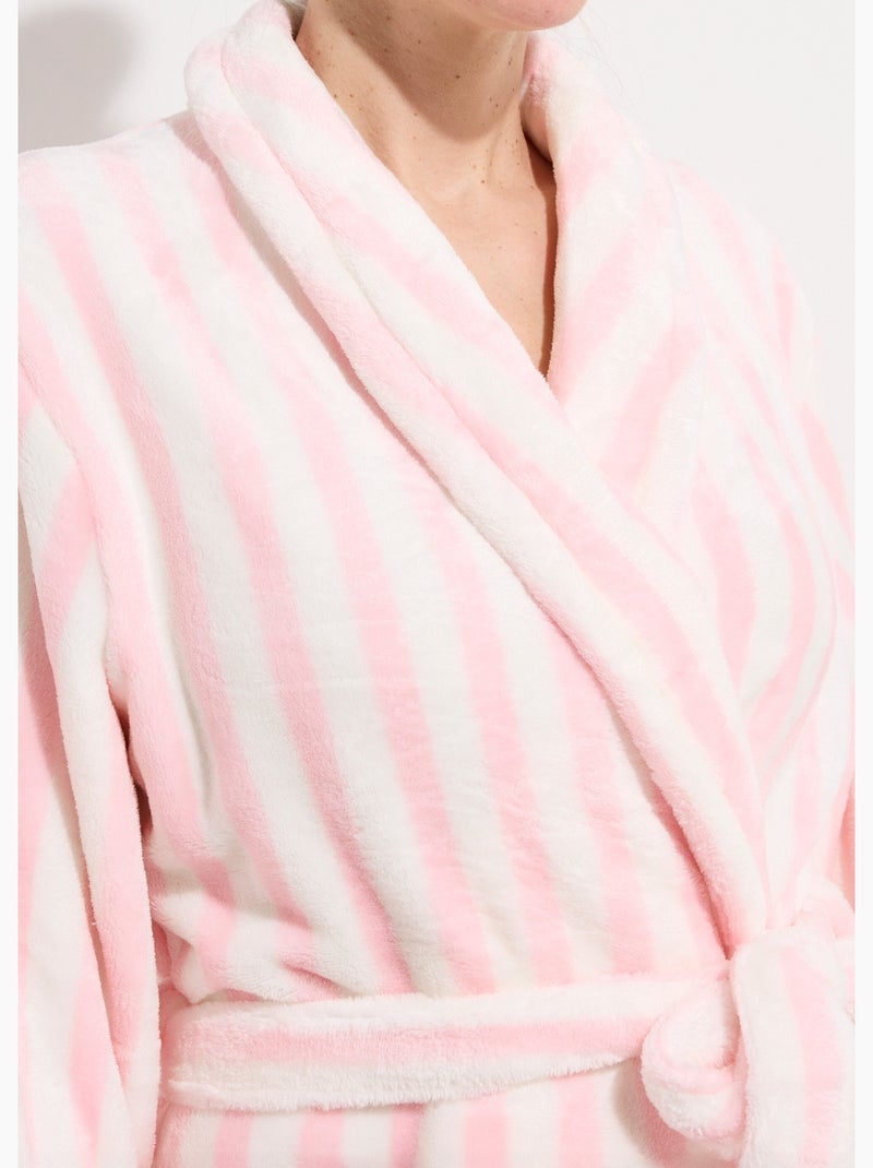 Peignoir col châle en polaire rayé - AFIBEL Rose - Kiabi