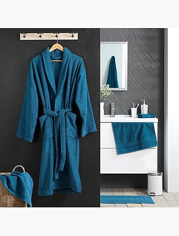 Peignoir col châle éponge bleu