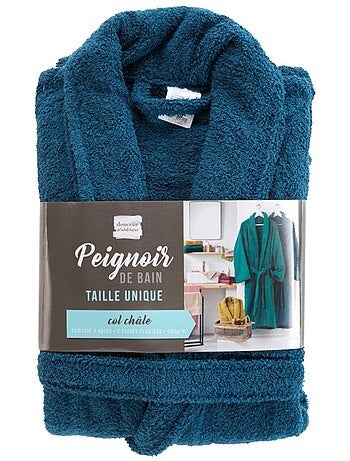 Peignoir col châle éponge bleu