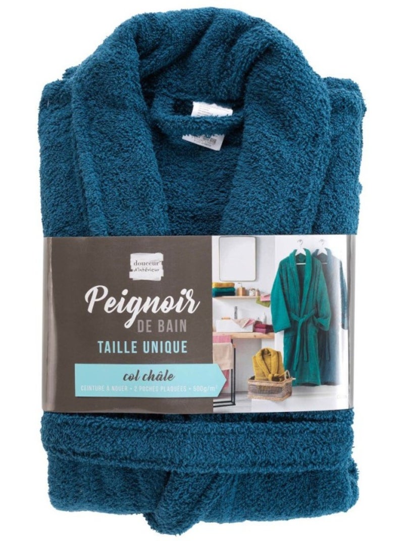 Peignoir col châle éponge bleu Bleu - Kiabi