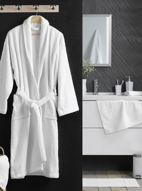 Peignoir col châle éponge Tendresse blanc - Kiabi