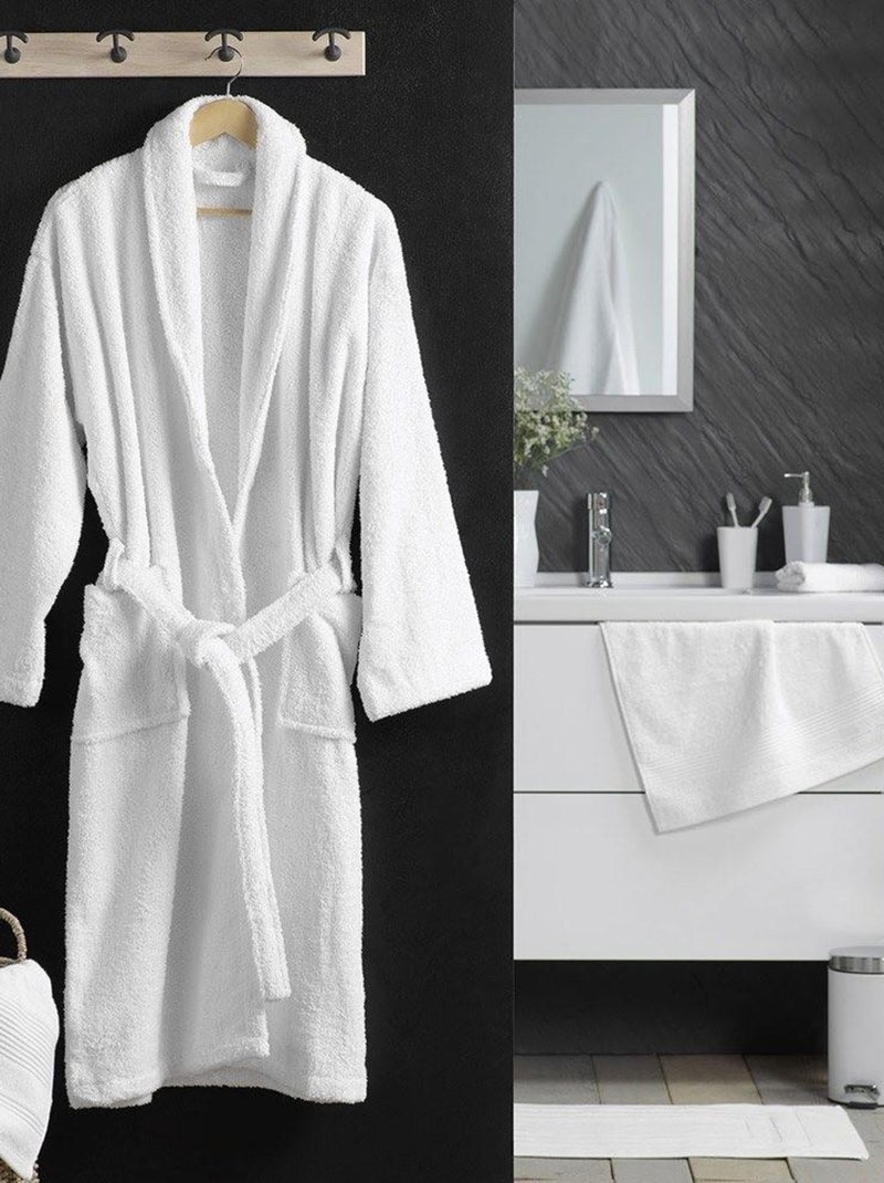 Peignoir col châle éponge Tendresse blanc Blanc - Kiabi