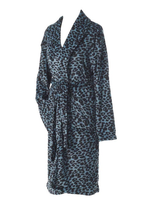 Peignoir col chale Leopard bleu - Kiabi